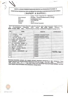 Berita Acara Pembentukan Kelompok dan Pengurus Pokmas dan Penetapan Prioritas Usulan Kegiatan Reh...