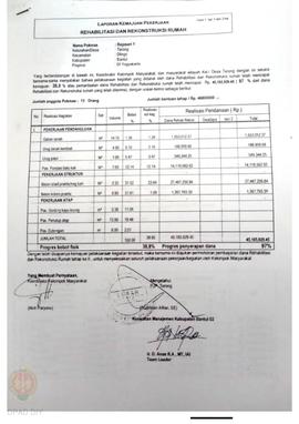 Laporan Kemajuan Pekerjaan Rehabilitasi dan Rekonstruksi Rumah,  Nama Kelompok Masyarakat Rejosar...