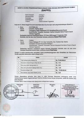 Berita Acara Penarikan/Penggunaan Dana Rehabilitasi/Rekonstruksi Rumah (BAPPD) Rusak Berat, Nama ...
