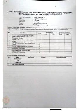 lembar Pengendalian dan Verifikasi Dokumen Administrasi Pencairan Bantuan Rehabilitasi dan Rekons...