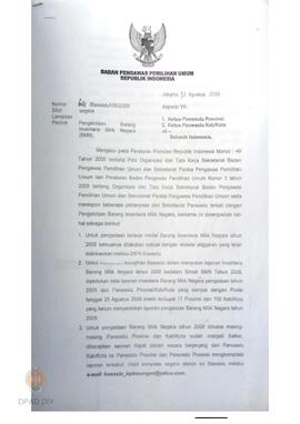 Surat perihal pengelolaan barang inventraris milik negara (BMN).