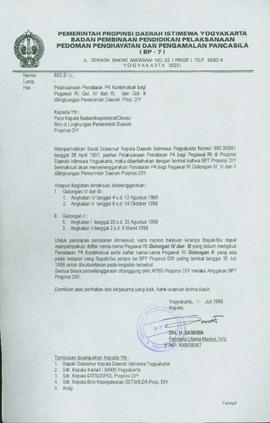 Surat dari  Kepala  Badan Pembina Pendidikan Pelaksanaan Pedoman Penghayatan dan Pengamalan Panca...