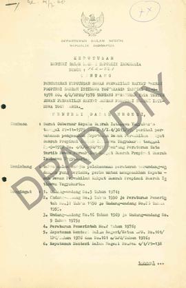 SK Menteri Dalam Negeri No: 162-223 tentang Pengesahan Keputusan DPRD Propinsi DIY tanggal 23 Sep...