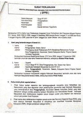 Surat Perjanjian Penyaluran Bantuan Rehabilitasi dan Rekonstruksi Rumah (SPPB),  Nama Kelompok Gl...