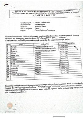 Berita Acara Pembentukan Kelompok dan Pengurus Kelompok Masyarakat dan Penetapan Prioritas Usulan...