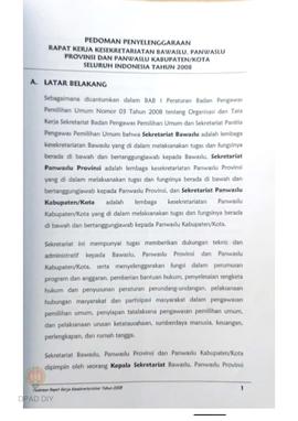 Pedoman Penyelenggaraan Rapat Kerja KeSekretariatan Bawaslu, Panwaslu Propinsi dan Panwaslu Kabup...