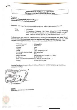 Permohonan Pembayaran Bantuan Rehabilitasi dan Rekonstruksi Rumah, Nama Kelompok Masyarakat Ngimb...