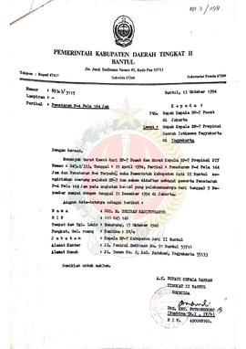 Bendel Surat mengenai dikirimkannya dara nama peserta penataran P-4 Pola 144 jam tahun 1994 atas ...