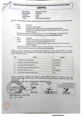 Berita Acara Penarikan/Penggunaan Dana Rehabilitasi/Rekonstruksi Rumah (BAPPD) Rusak Berat, Nama ...