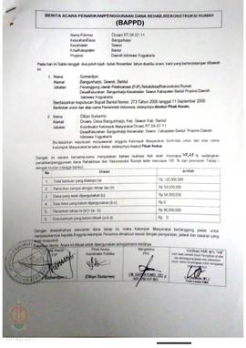 Berita Acara Penarikan/Penggunaan Dana Rehabilitasi/Rekonstruksi Rumah (BAPPD) Rusak Berat, Nama ...
