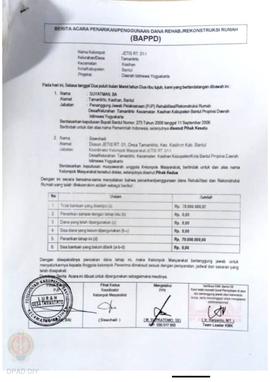 Berita Acara Penarikan/Penggunaan Dana Rehabilitasi/Rekonstruksi Rumah (BAPPD) Rusak Berat, Nama ...
