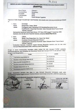 Berita Acara Penarikan/Penggunaan Dana Rehabilitasi/Rekonstruksi Rumah (BAPPD) Rusak Berat, Nama ...