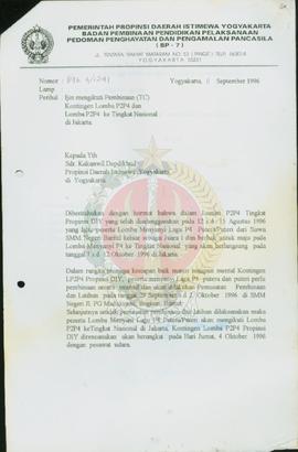 Surat dari Kepala BP-7 Yogyakarta kepada Kepala Kantor Wilayah Departemen Pendidikan dan Kebudaya...