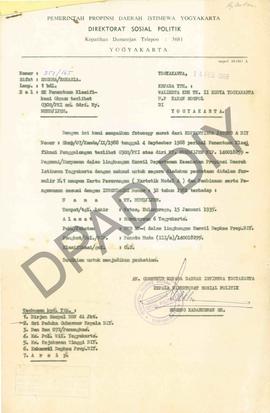 Surat dari Kepala Direktorat  Sosial Politik, Sugeng Kadarusman SH atas nama Gubernur Kepala Daer...