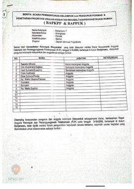 Berita Acara Pembentukan Kelompok dan Pengurus Kelompok Masyarakat dan Penetapan Prioritas Usulan...