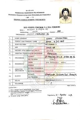 Data Peserta Penataran P-4 Pola Pendukung 45 jam bagi Mahasiswa se Provinsi Daerah Istimewa Yogya...