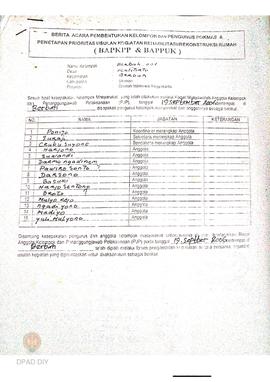 Berita Acara Pembentukan Kelompok dan Pengurus Pokmas dan Penetapan Prioritas Usulan Kegiatan Reh...