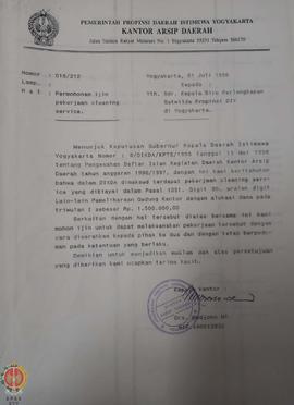 Bendel surat mengenai permohonan izin untuk dapat melaksanakan pekerjaan cleaning service sesuai ...