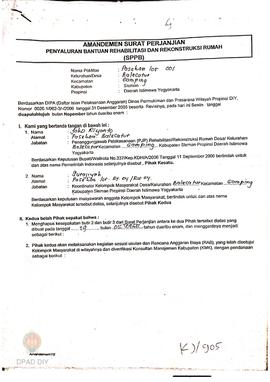 Amandemen Surat Perjanjian Penyaluran Bantuan Rehabilitasi dan Rekonstruksi Rumah (SPPB),  Nama K...
