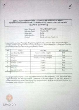 Berita Acara Pembentukan Kelompok dan Pengurus POKMAS & Penetapan prioritas usulan kegiatan R...