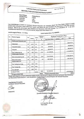 Laporan Kemajuan Pekerjaan Rehabilitasi dan Rekonstruksi rumah,  Nama Kelompok Masyarakat Sulang ...