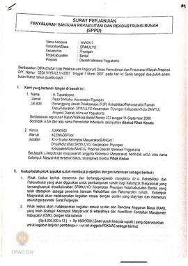 Surat Perjanjian Penyaluran Bantuan Rehabilitasi dan Rekonstruksi Rumah (SPPB)Rusak Berat, Nama K...