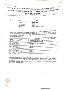 Berita Acara Pembentukan Kelompok dan Pengurus Pokmas dan Penetapan Prioritas Usulan Kegiatan Reh...