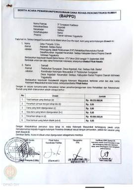 Berita Acara Penarikan/Penggunaan Dana Rehabilitasi/Rekonstruksi Rumah (BAPPD) Rusak Berat, Nama ...