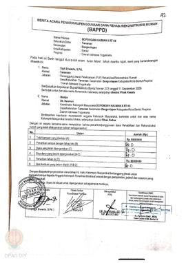 Berita Acara Penarikan/Penggunaan Dana Rehabilitasi/Rekonstruksi Rumah (BAPPD) Rusak Sedang, Nama...
