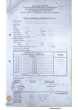 Laporan dari Balai Pengawasan dan Sertifikasi Benih II tentang hasil pemeriksaan lapangan fase pe...