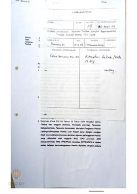 Surat dari Banwaslu RI perihal instruksi tindak lanjut pelanggaran tindak pidana pemilu tahun 2009.