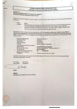 Permohonan Pembayaran Bantuan Rehabilitasi dan Rekonstruksi Rumah, Kelompok Masyarakat Kembang, K...