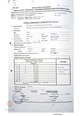 Laporan dari Balai Pengawasan dan Sertifikasi Benih II tentang hasil  pemeriksaan lapangan  Veget...