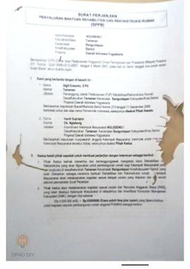Surat Perjanjian Penyaluran Bantuan Rehabilitasi dan Rekonstruksi Rumah (SPPB)Rusak Berat, Nama K...
