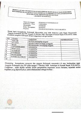 Berita Acara Pembentukan Kelompok dan Pengurus Kelompok Masyarakat dan Penetapan Prioritas Usulan...