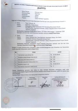 Berita Acara Penarikan/Penggunaan Dana Rehabilitasi/Rekonstruksi Rumah (BAPPD) Rusak Berat, Nama ...