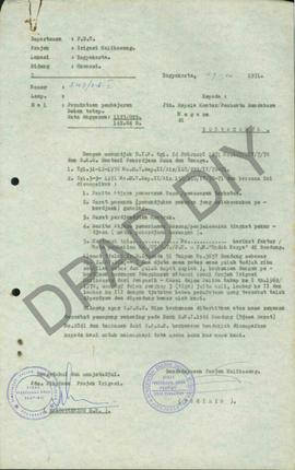 Surat dari Perbendaharaan Negara Kepala Urusan Pembiayaan II kepada Bendahara Proyek Irigasi Kali...