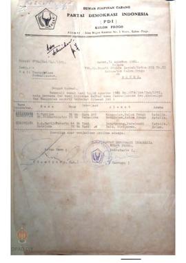 Surat dari DPC PDI Kulon Progo kepada Bupati KDH/Ketua PPD Tk.II Kabupaten Kulon Progo Nomor: 074...