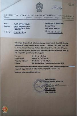 Surat dari Gubernur kepada Ketua Dewan Perwakilan Rakyat Daerah     DIY tentang calon pengganti S...