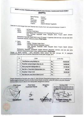 Berita Acara Penarikan/Penggunaan Dana Rehabilitasi/Rekonstruksi Rumah (BAPPD) Rusak Berat, Nama ...