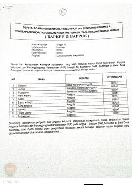 Berita Acara Pembentukan Kelompok dan Pengurus Pokmas dan Penetapan Prioritas Usulan Kegiatan Reh...