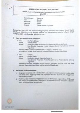 Amandemen Surat Perjanjian Penyaluran Bantuan Rehabilitasi dan Rekonstruksi Rumah (SPPB),  Nama K...