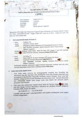 Surat Perjanjian Penyaluran Bantuan Rehabilitasi dan Rekonstruksi Rumah (SPPB), Nama Kelompok Tam...