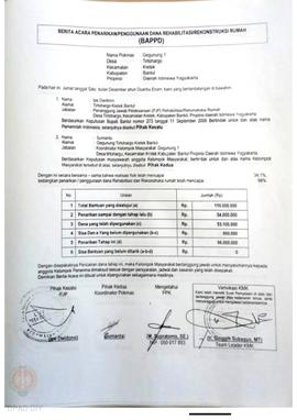 Berita Acara Penarikan/Penggunaan Dana Rehabilitasi/Rekonstruksi Rumah (BAPPD) Rusak Berat, Nama ...