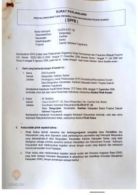 Surat Perjanjian Penyaluran Bantuan Rehabilitasi dan Rekonstruksi Rumah (SPPB), Nama Kelompok Kaj...