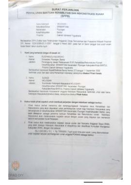 Surat Perjanjian Penyaluran Bantuan Rehabilitasi dan Rekonstruksi Rumah (SPPB), Untuk Perbaikan R...