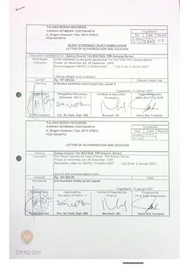 Surat otorisasi/ukti pembayaran untuk pembelian pulsa guna operasional Tim WATSAN PMI cabang Bant...
