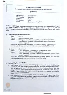 Surat Perjanjian Penyaluran Bantuan Rehabilitasi dan Rekonstruksi Rumah (SPPB), Nama Kelompok Ong...