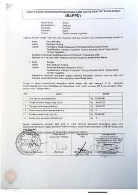 Berita Acara Penarikan/Penggunaan Dana Rehabilitasi/Rekonstruksi Rumah (BAPPD) Rusak Berat, Nama ...