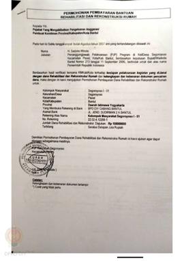 Permohonan Pembayaran Bantuan Rehabilitasi dan Rekonstruksi Rumah, Nama Kelompok Masyarakat Segor...